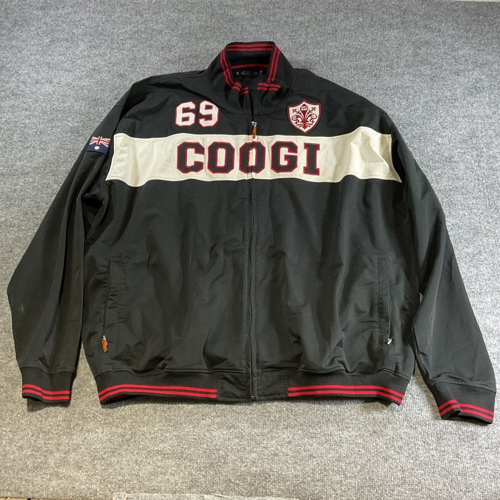 Coogi Mens Black Red White Full Zip Track Jacket Embroidered Crest Size 5XL
